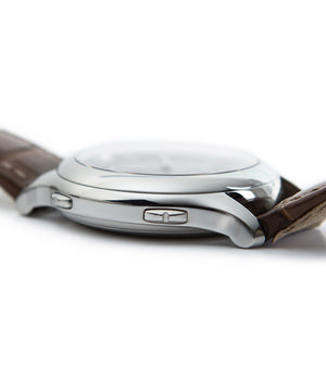prototype Laurent Ferrier Galet Traveller LCF 007-AC unique stainless steel automatic Cal. LF 230.01 authentic pre-owned rare luxury dress watch from 2013 with solid silver dial and applied 18K white gold indexes notched pushers to change local time
