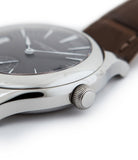 prototype Laurent Ferrier Galet Traveller LCF 007-AC unique stainless steel automatic Cal. LF 230.01 authentic pre-owned rare luxury dress watch from 2013 with solid silver dial and applied 18K white gold indexes dial ball-shaped crown
