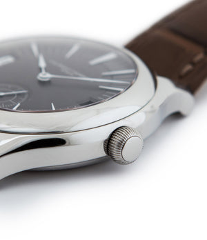 prototype Laurent Ferrier Galet Traveller LCF 007-AC unique stainless steel automatic Cal. LF 230.01 authentic pre-owned rare luxury dress watch from 2013 with solid silver dial and applied 18K white gold indexes dial ball-shaped crown