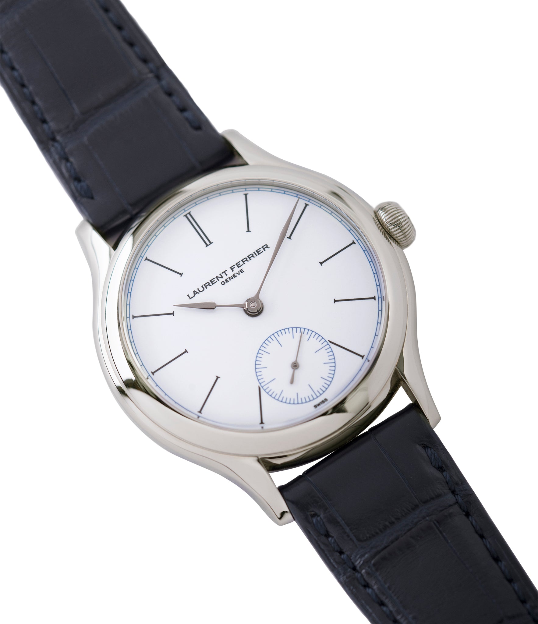 shop Laurent Ferrier Galet Micro-Rotor FBN 230.02 Enamel dial steel watch for sale online at A Collected Man London UK approved seller of independent watchmaker Laurent Ferrier