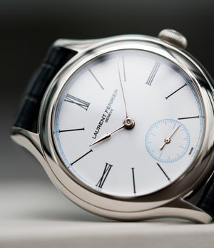 white enamel dial Laurent Ferrier Galet Micro-rotor LCF006 platinum enamel dial limited edition watch for sale online at A Collected Man London specialist independent watchmakers