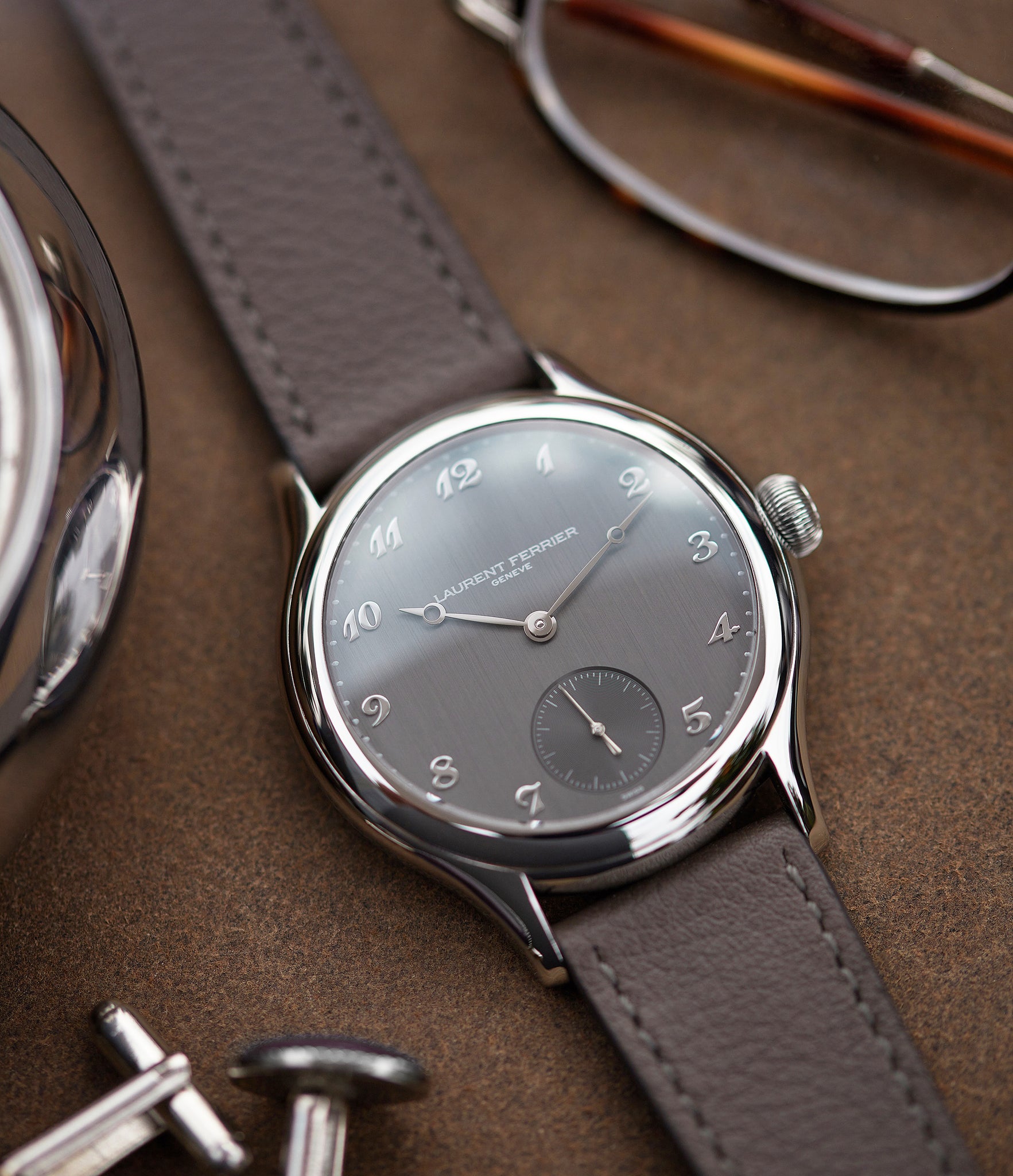 selling Laurent Ferrier Galet Micro-rotor steel grey brushed dial time-only dress watch for sale online at A Collected Man London UK specialist of independent watchmakers