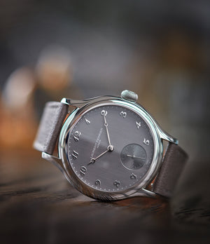 buy Laurent Ferrier Galet Micro-rotor steel grey brushed dial time-only dress watch for sale online at A Collected Man London UK specialist of independent watchmakers
