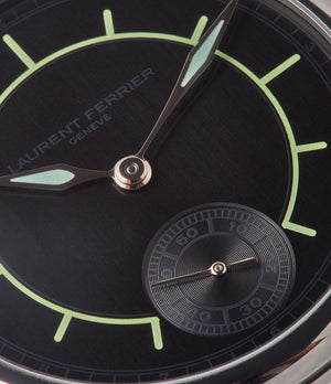 sector dial Laurent Ferrier Galet Square Boreal Micro-rotor steel luxury watch by independent watchmaker for sale online at A Collected Man London UK specialist of rare watches