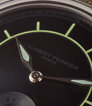 black sector dial Laurent Ferrier Galet Square Boreal Micro-rotor steel luxury watch by independent watchmaker for sale online at A Collected Man London UK specialist of rare watches