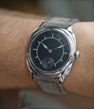 hands-on Laurent Ferrier Galet Square Boreal Micro-rotor steel sector dial watch by independent watchmaker for sale online at A Collected Man London UK specialist of rare watches