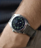 on the wrist Laurent Ferrier Galet Square Boreal Micro-rotor steel sector dial watch by independent watchmaker for sale online at A Collected Man London UK specialist of rare watches