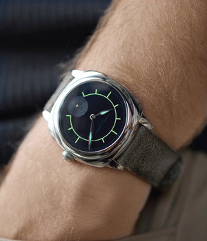 on the wrist Laurent Ferrier Galet Square Boreal Micro-rotor steel sector dial watch by independent watchmaker for sale online at A Collected Man London UK specialist of rare watches