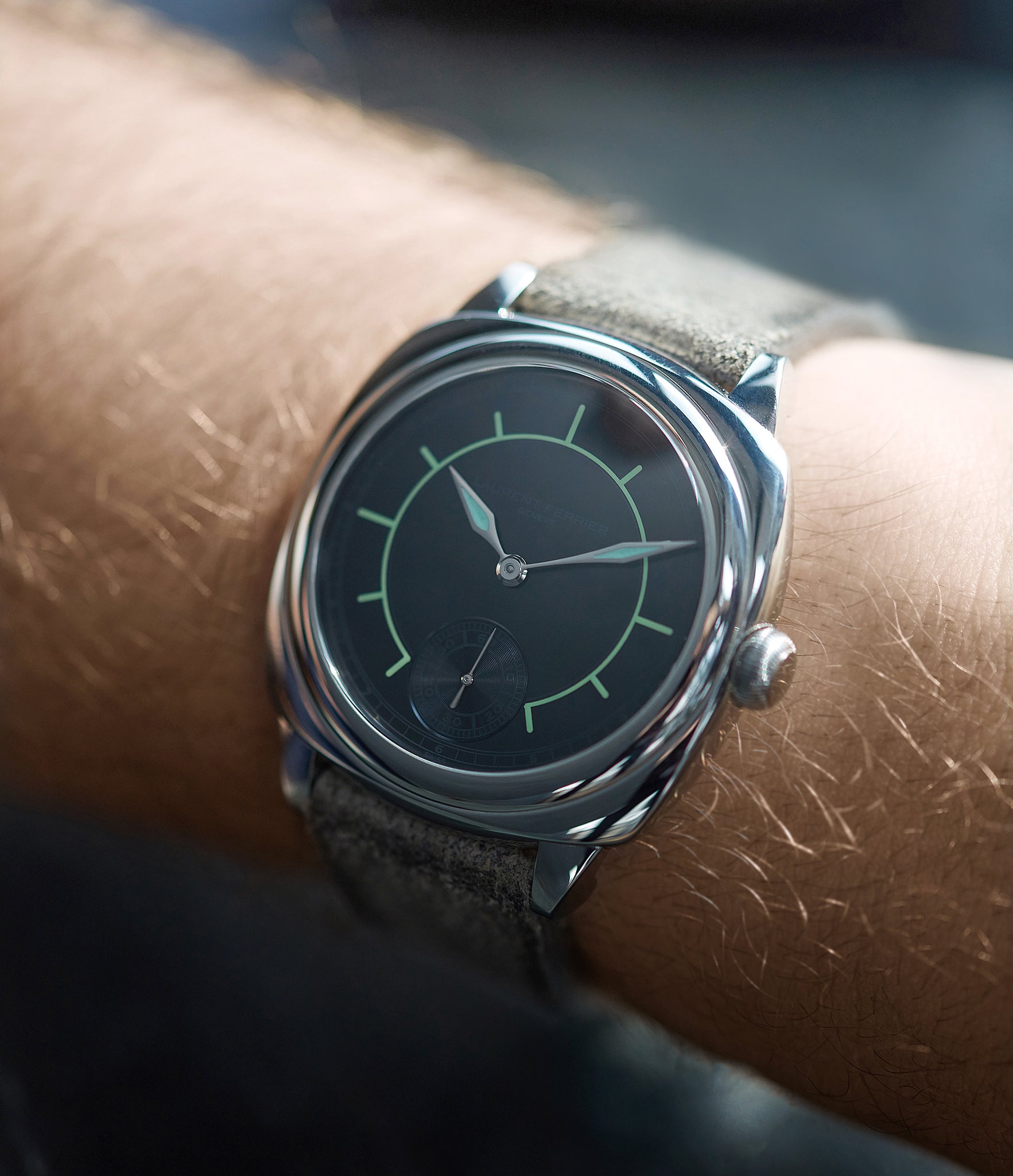 men's luxury sports watch Laurent Ferrier Galet Square Boreal Micro-rotor steel sector dial watch by independent watchmaker for sale online at A Collected Man London UK specialist of rare watches