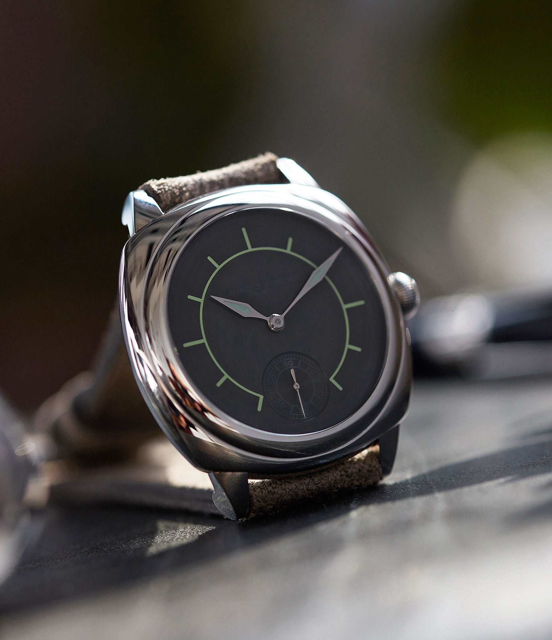 rare Laurent Ferrier Galet Square Boreal Micro-rotor steel sector dial watch by independent watchmaker for sale online at A Collected Man London UK specialist of rare watches