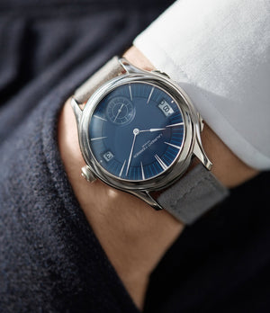 men's blue dial wristwatch Laurent Ferrier Galet Traveller Micro-rotor pre-owned watch for sale online A Collected Man London UK specialist independent watchmakers