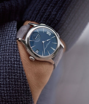 men's luxury wristwatch Laurent Ferrier Galet Traveller Micro-rotor blue dial pre-owned watch for sale online A Collected Man London UK specialist independent watchmakers