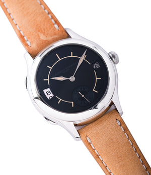 shop Laurent Ferrier Galet Traveller Boreal steel dual-timezone black dial dress watch for sale online at A Collected Man London approved seller of pre-owned Laurent Ferrier independent watchmakers