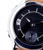 sector dial Laurent Ferrier Galet Traveller Boreal steel dual-timezone black dial dress watch for sale online at A Collected Man London approved seller of pre-owned Laurent Ferrier independent watchmakers