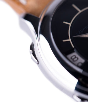 steel Laurent Ferrier Galet Traveller Boreal dual-timezone black dial dress watch for sale online at A Collected Man London approved seller of pre-owned Laurent Ferrier independent watchmakers