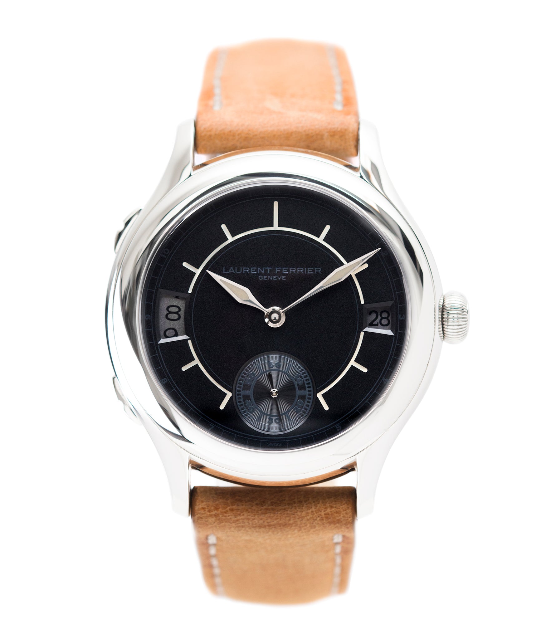 buy Laurent Ferrier Galet Traveller Boreal steel dual-timezone black dial dress watch for sale online at A Collected Man London approved seller of pre-owned Laurent Ferrier independent watchmakers