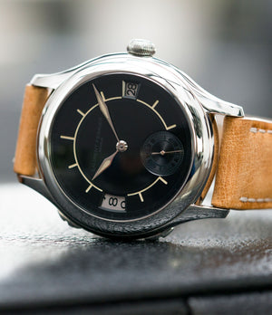mens luxury dress traveller watch Laurent Ferrier Galet Traveller Boreal steel dual-timezone black dial dress watch for sale online at A Collected Man London approved seller of pre-owned Laurent Ferrier independent watchmakers
