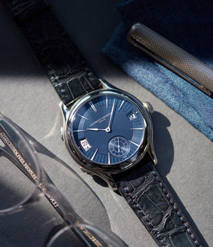 Traveller watch Laurent Ferrier Galet Micro-rotor blue dial pre-owned watch for sale online A Collected Man London UK specialist independent watchmakers