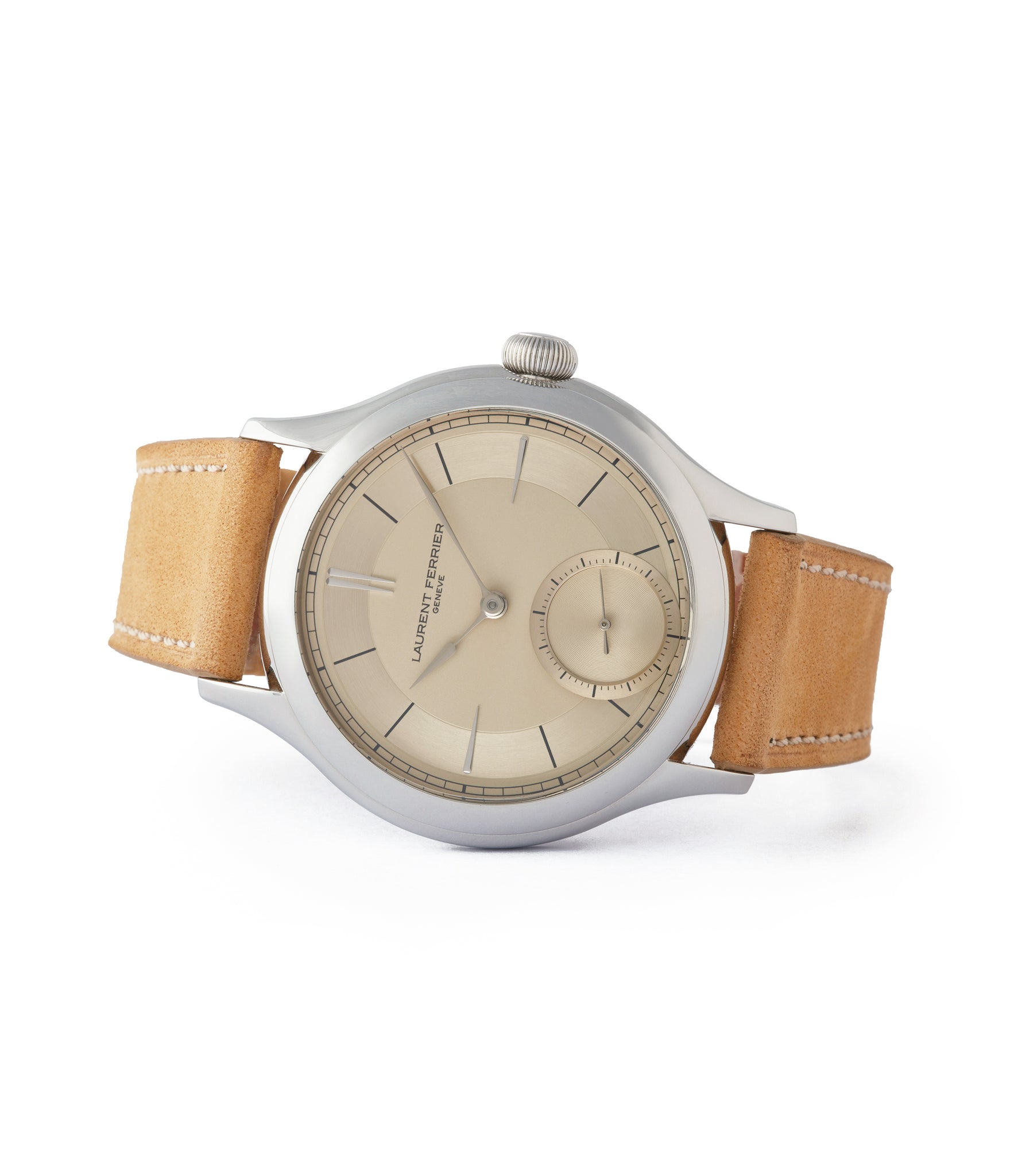 side-shot shop Laurent Ferrier Galet Micro-rotor special commission steel champagne dial dress luxury watch for sale online at A Collected Man London UK specialist of rare watches