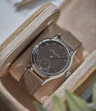 Buy grained leather quality watch strap in earthy taupe taupe from A Collected Man London, in short or regular lengths. We are proud to offer these hand-crafted watch straps, thoughtfully made in Europe, to suit your watch. Available to order online for worldwide delivery.