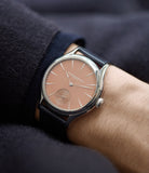 salmon dial Laurent Ferrier Galet Micro-rotor FBN 229.01 steel rare watch for sale online at A Collected Man London approved re-seller of independent watchmakers