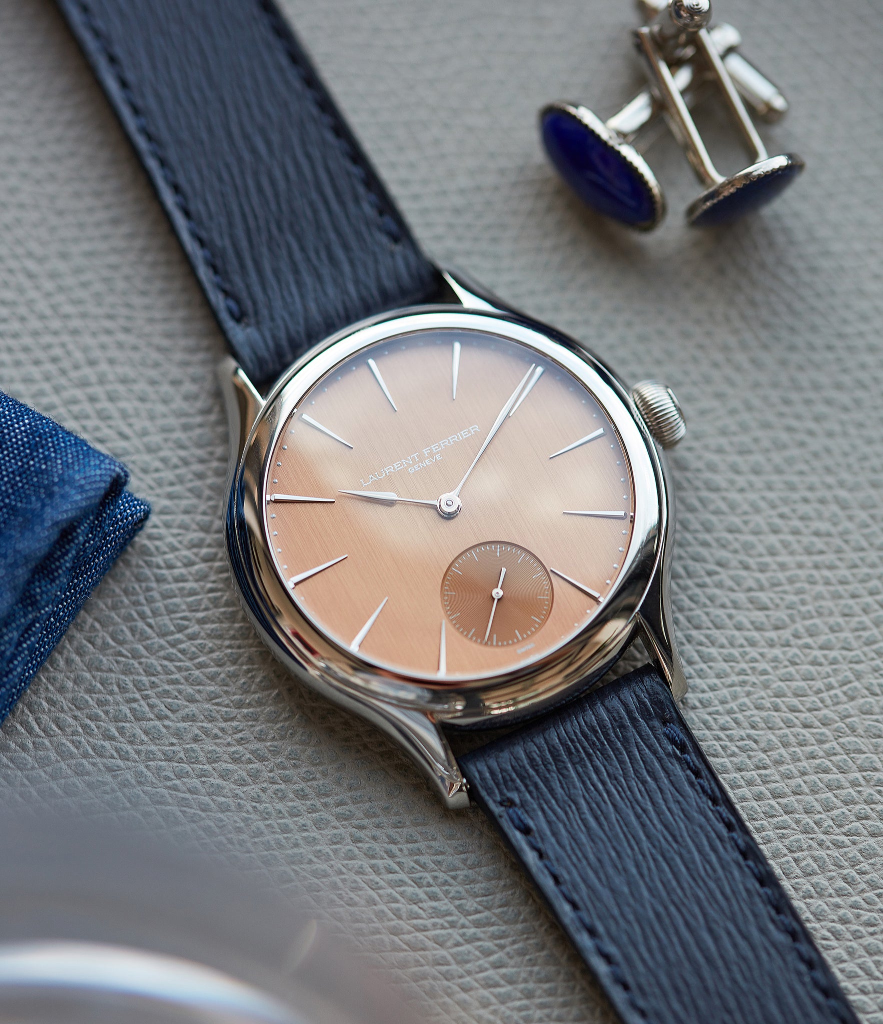 pink dial Laurent Ferrier Galet Micro-rotor FBN 229.01 steel rare watch for sale online at A Collected Man London approved re-seller of independent watchmakers