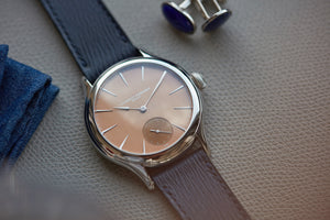 Laurent Ferrier Galet steel Micro-rotor FBN 229.01 salmon dial rare watch for sale online at A Collected Man London approved re-seller of independent watchmakers
