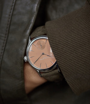 independent watchmaker Laurent Ferrier Galet Micro-rotor steel FBN 229.01 salmon dial rare watch for sale online at A Collected Man London approved re-seller of independent watchmakers