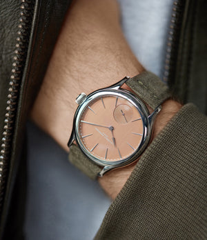 rare Laurent Ferrier Galet steel Micro-rotor FBN 229.01 salmon dial rare watch for sale online at A Collected Man London approved re-seller of independent watchmakers