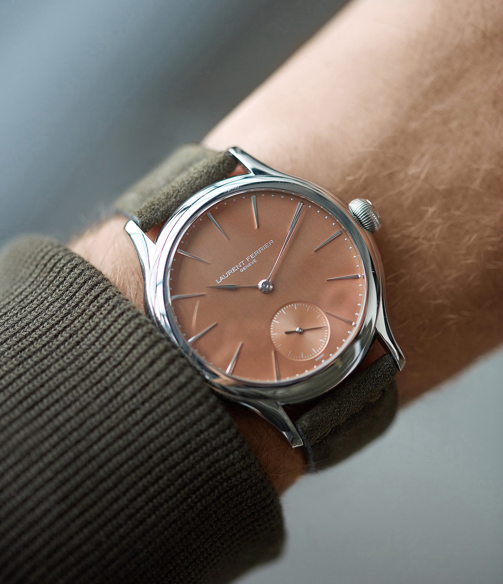 pink gold dial Laurent Ferrier Galet Micro-rotor FBN 229.01 steel rare watch for sale online at A Collected Man London approved re-seller of independent watchmakers