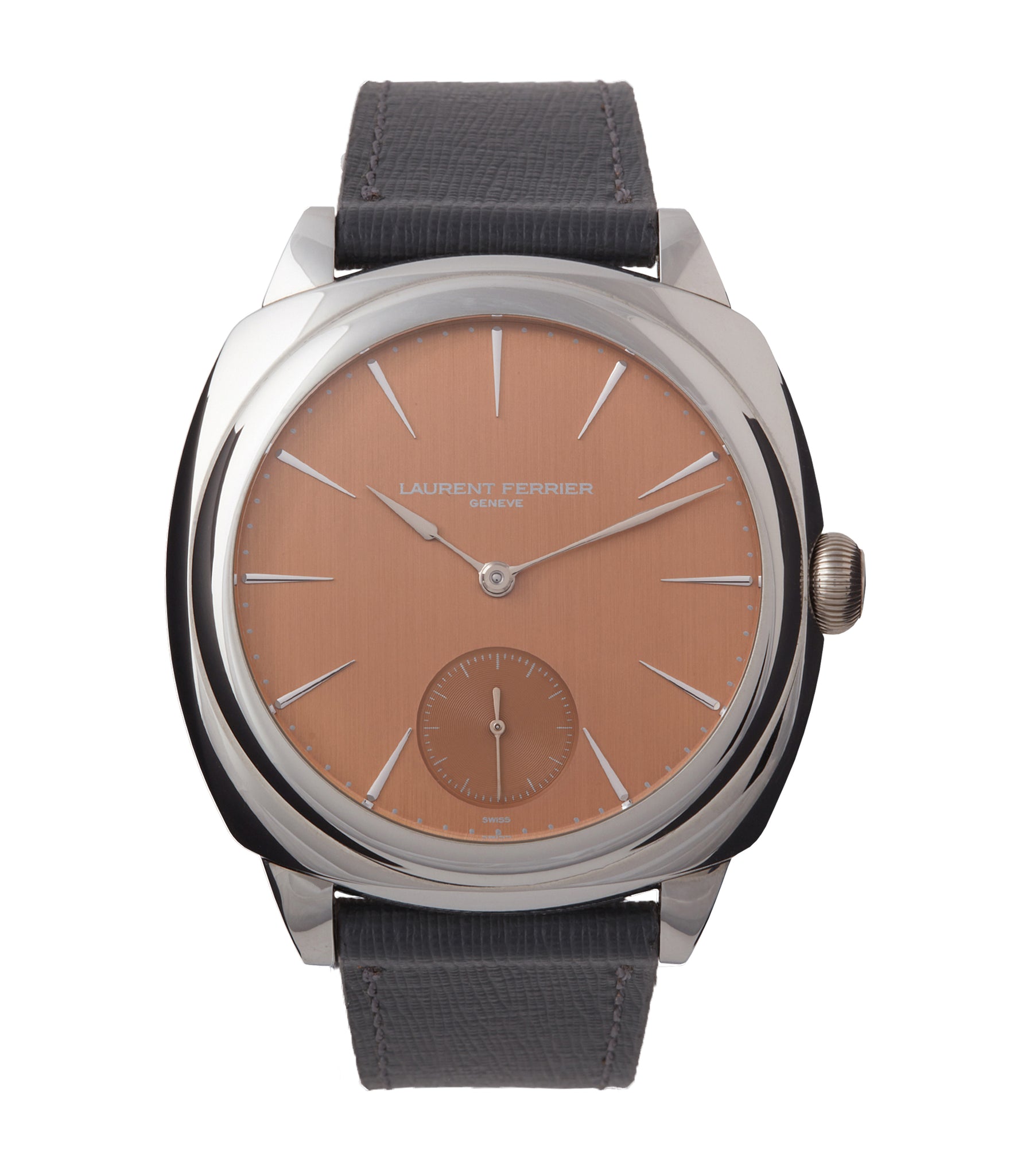 buy Laurent Ferrier Galet Square Micro-rotor salmon dial steel pre-owned watch for sale online at A Collected Man London UK specialist of independent watchmakers