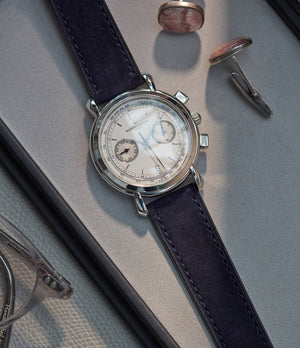 Shop Lisbon Molequin watch strap Vacheron Constantin indigo blue nubuck leather quick-release springbars buckle handcrafted European-made for sale online at A Collected Man London