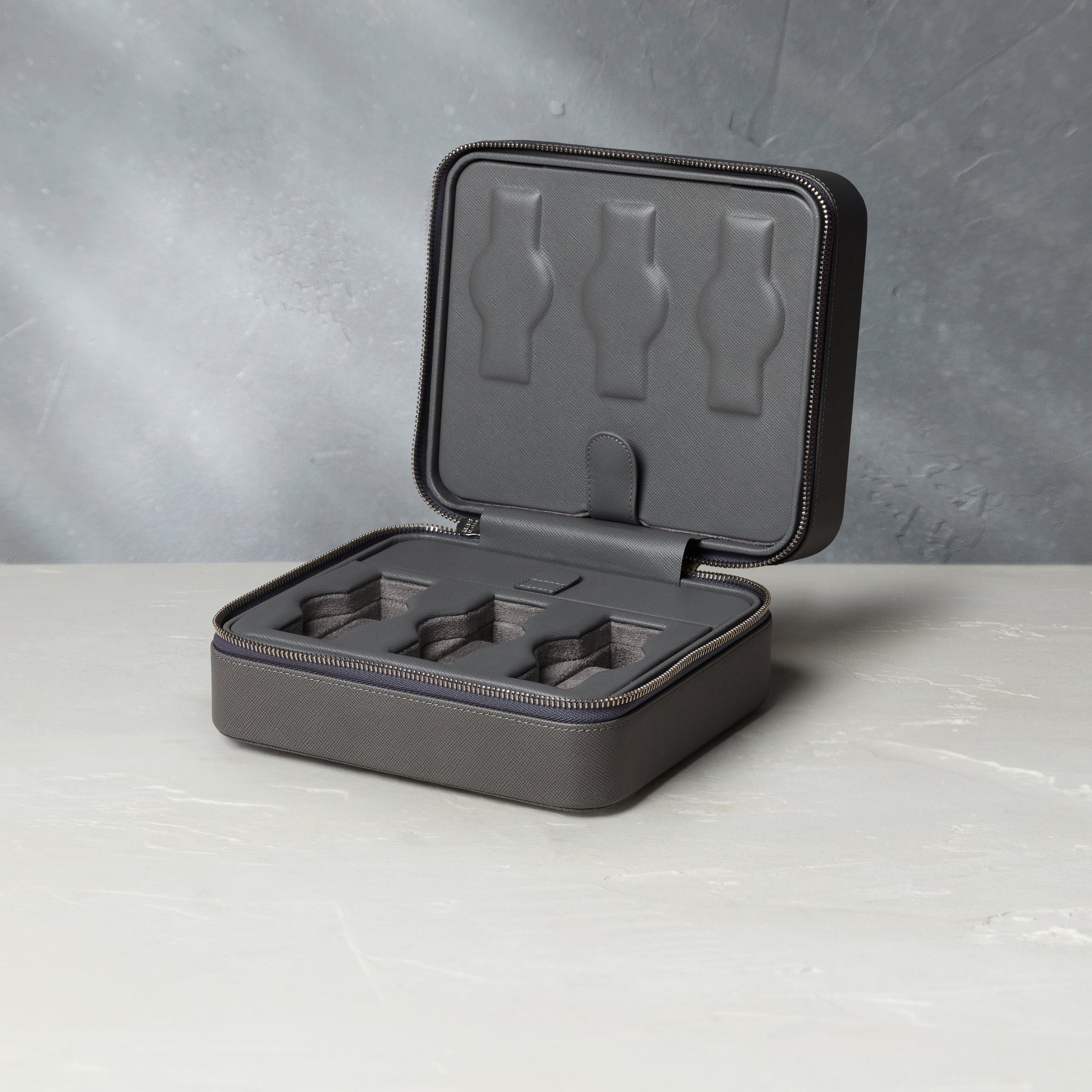London, six-watch box Six-watch box in lava grey Saffiano leather | A Collected Man | Available Worldwide