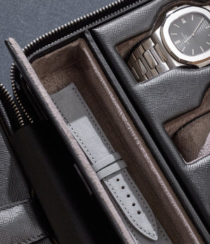 London, six-watch box with compartment, black, saffiano leather | Buy at A Collected Man London