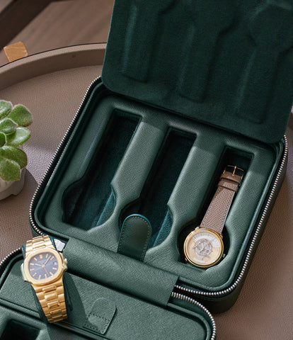 Six watch box with compartment emerald saffiano Buy at ACM