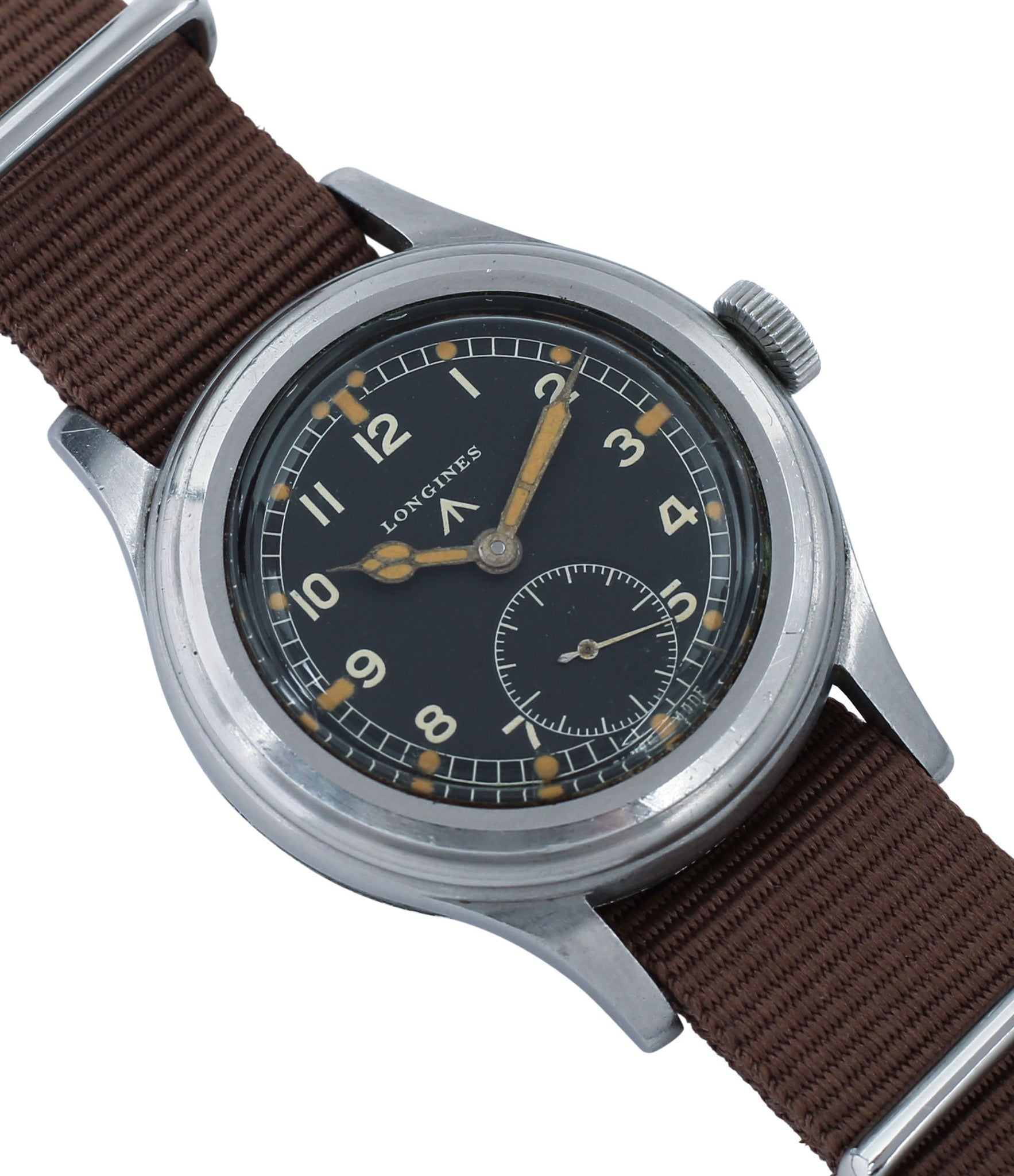 buy vintage Longines W.W.W. Dirty Dozen British military MoD steel chronometer-graded watch for sale online at A Collected Man London vintage military watch specialist