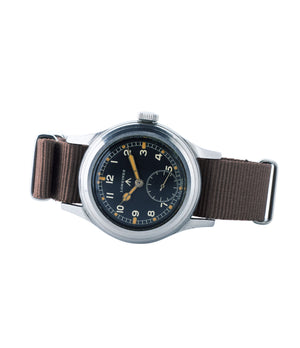 Dirty Dozen W.W.W. Longines British military MoD steel chronometer-graded watch for sale online at A Collected Man London vintage military watch specialist