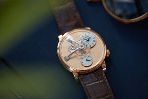 Legacy Machine MB&F LM101 Limited Edition rose gold watch by Max Busser and Voutilainen for sale online at A Collected Man London UK specialist of rare, independent watchmakers