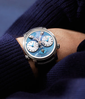 On wrist | selling MB&F Legacy Machine 1 Xia Hang LM1 White Gold preowned watch at A Collected Man London