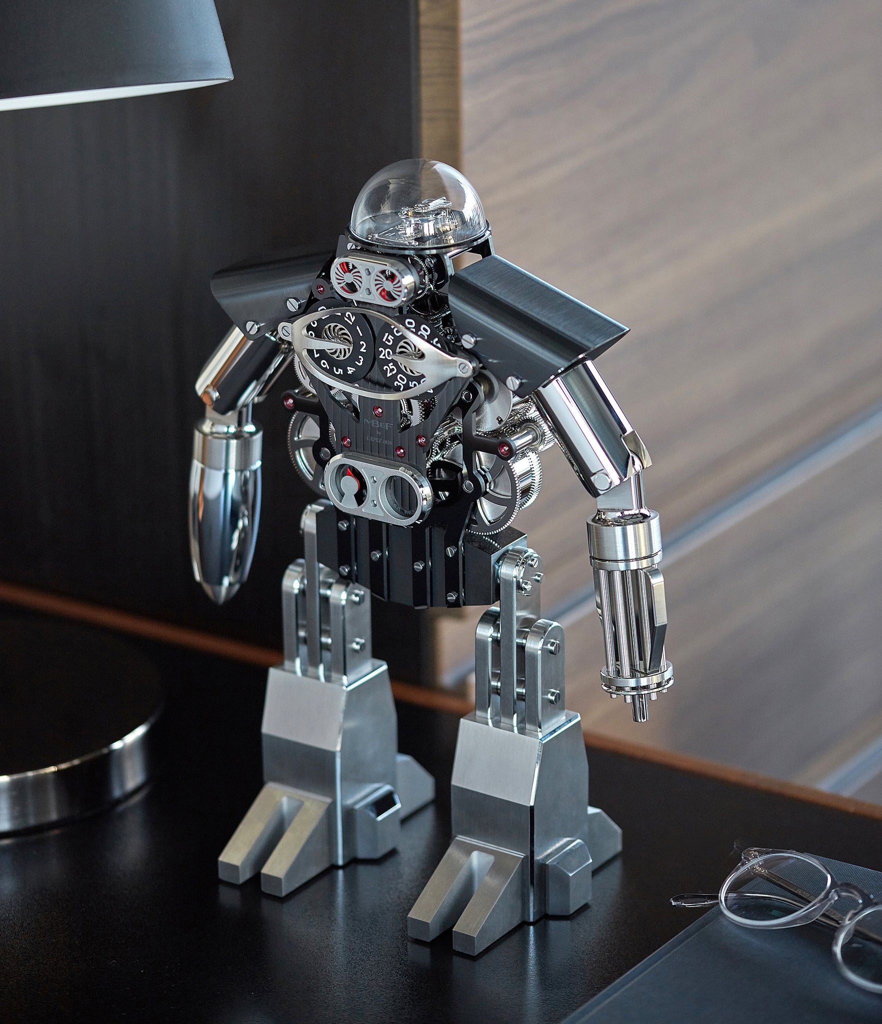 Limited Edition MB&F Melchio L'Epee "Dark" roboclock robotic desk clock for sale online at A Collected Man London