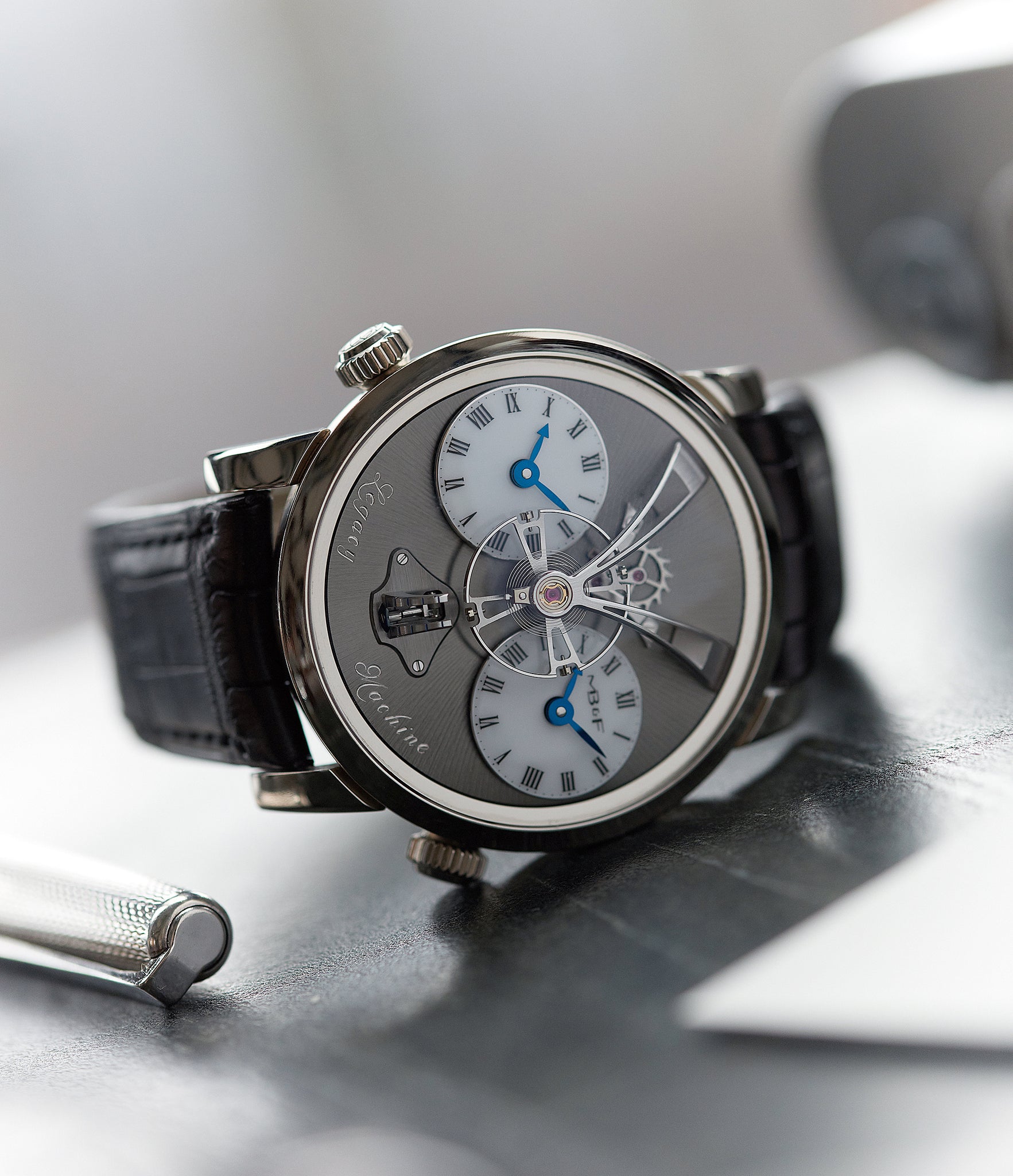 traveller dual time-zone MB&F LM1 Legacy Machine white gold preowned dual time-zone watch for sale online at A Collected Man London UK specialist of rare independent watchmakers