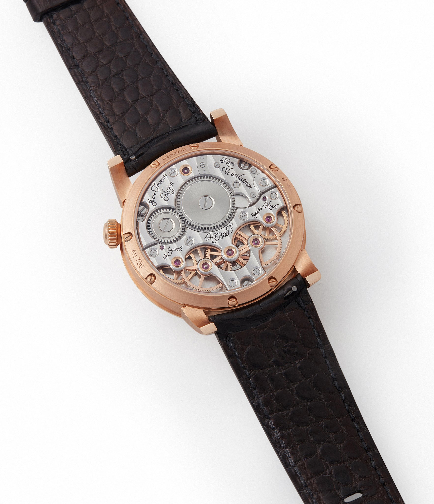 manual-winding MB&F Voutilainen Mojon Legacy Machine LM2 rose gold double flying balance watch by independent watchmaker Max Busser for sale online at A Collected Man London