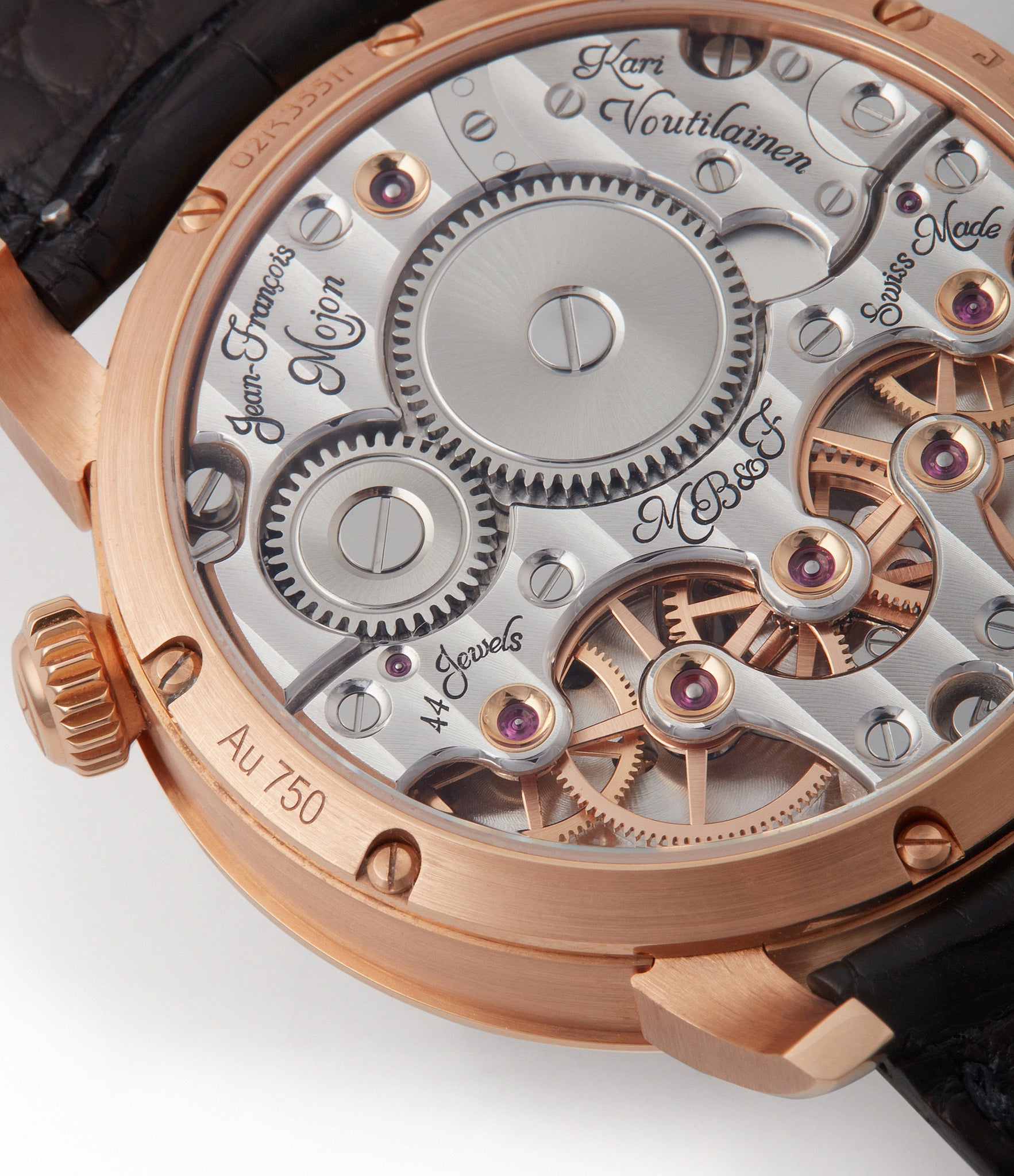 hand-finised movement by independent watchmaker Max Busser Voutilainen Mojon MB&F Legacy Machine LM2 rose gold preowned double flying balance watch