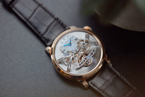 collect independent watchmaker MB&F Legacy Machine LM2 rose gold preowned double flying balance watch