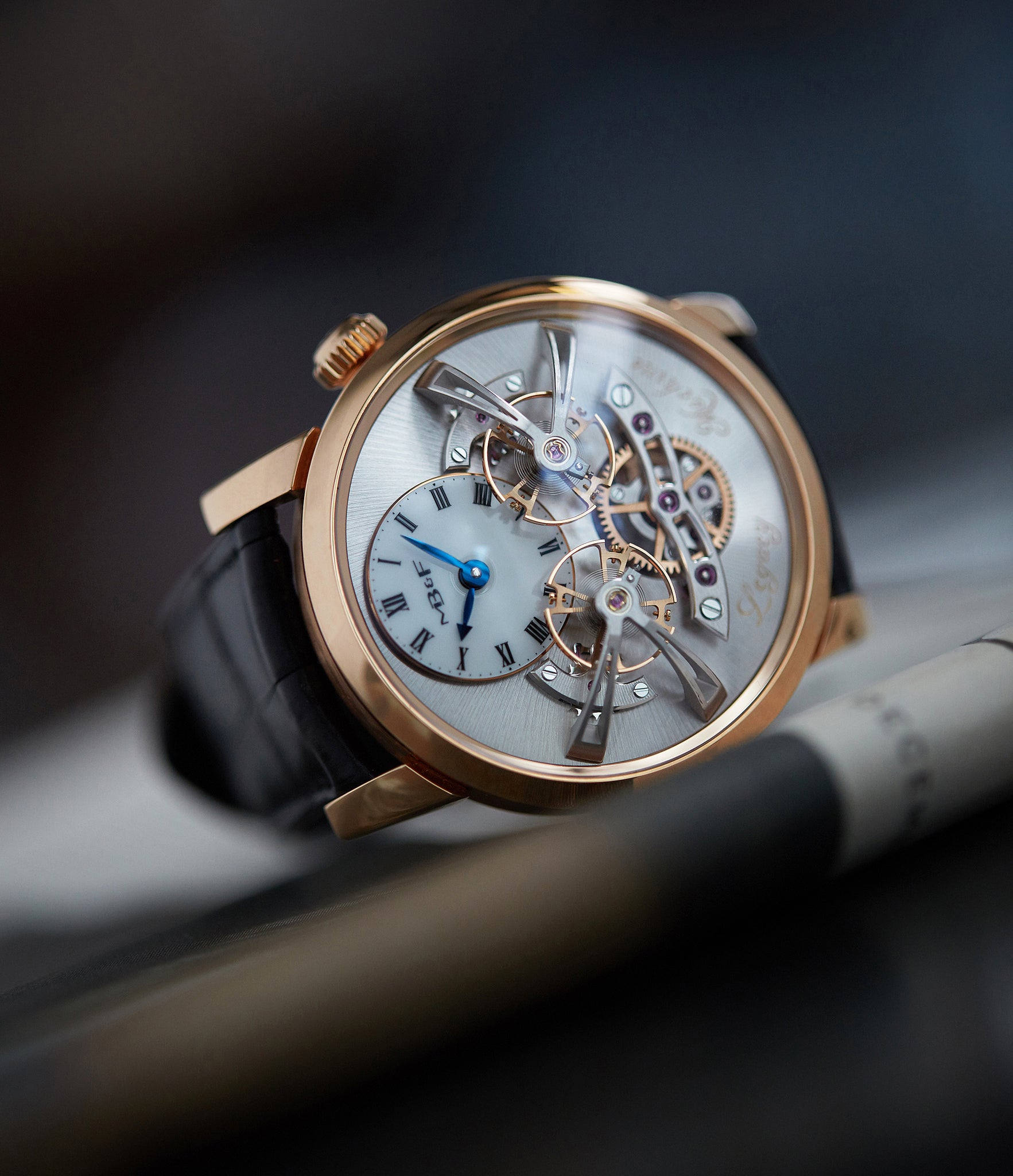 MB&F Voutilainen Mojon Legacy Machine LM2 rose gold double flying balance watch by independent watchmaker Max Busser for sale online at A Collected Man London