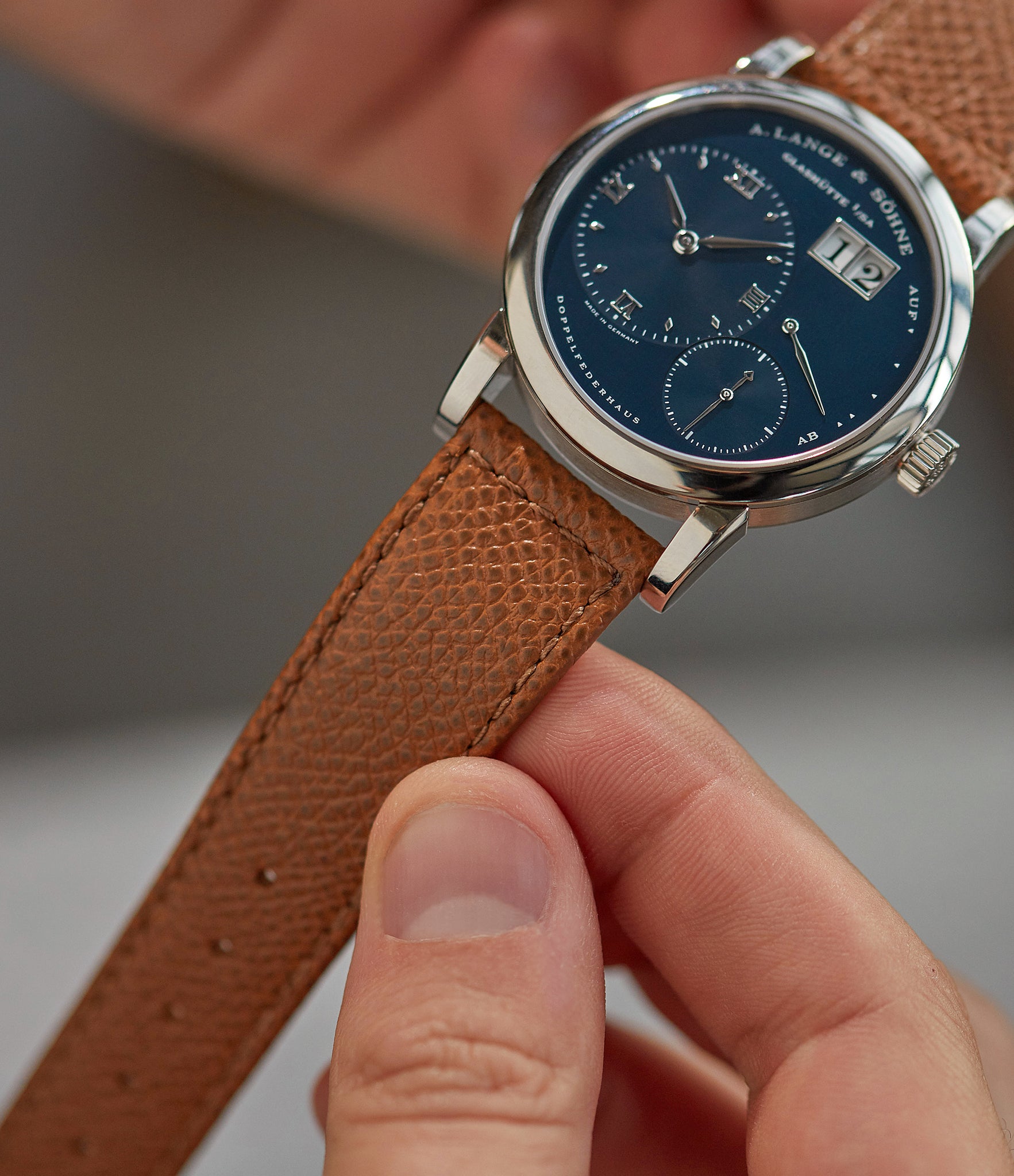 Buy saffiano quality watch strap in gilded amber brown from A Collected Man London, in short or regular lengths. We are proud to offer these hand-crafted watch straps, thoughtfully made in Europe, to suit your watch. Available to order online for worldwide delivery.