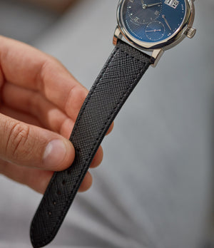 Buy Milano II Molequin watch strap A. Lange & Sohne black saffiano leatherbox stitched quick-release springbars buckle handcrafted European-made for sale online at A Collected Man London