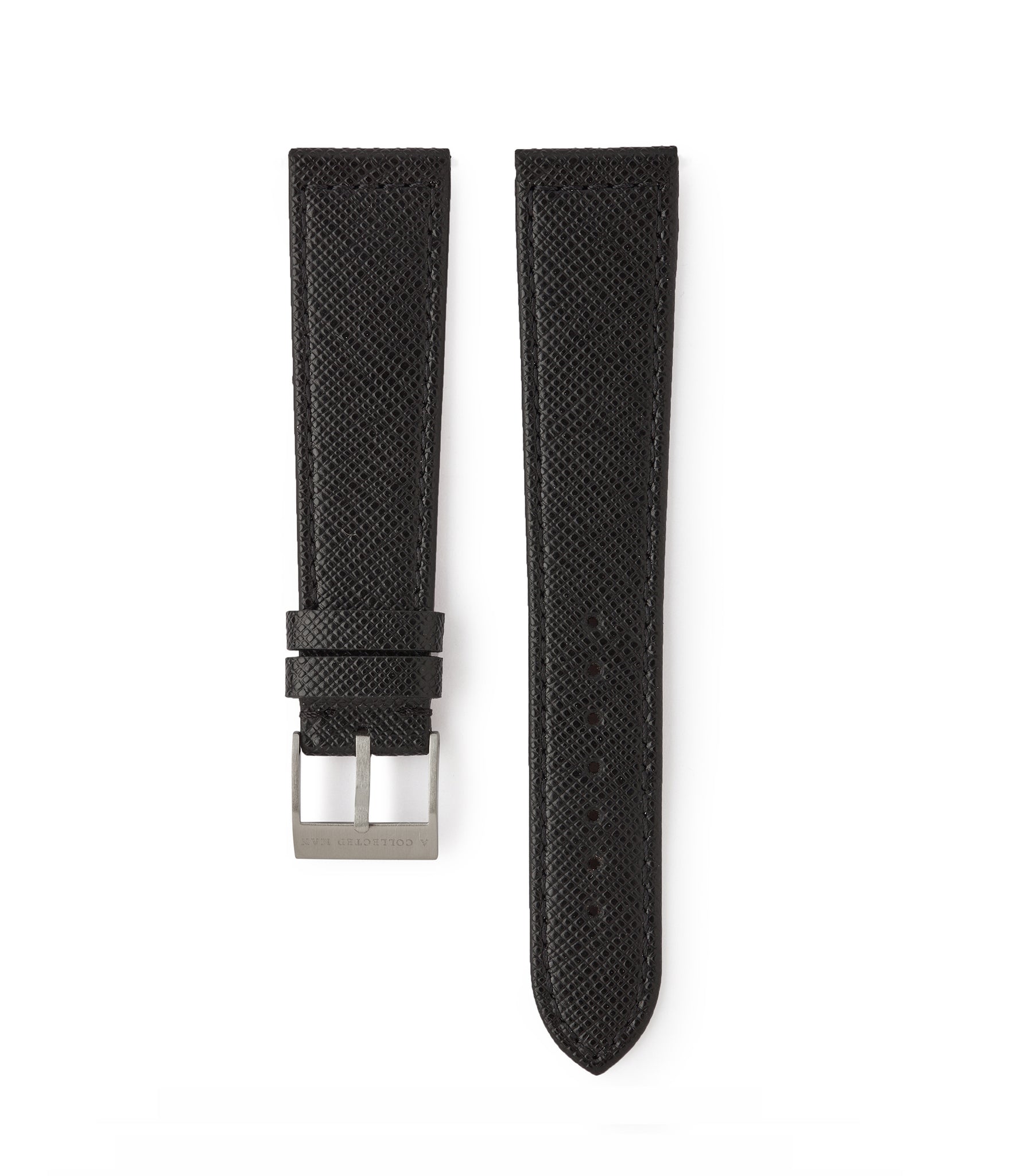 Selling Milano II Molequin watch strap Gronefeld black saffiano leather box stitched quick-release springbars buckle handcrafted European-made for sale online at A Collected Man London