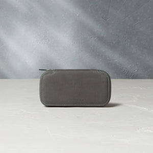 Watch Case | Two-watch slim pouch in charcoal grey nubuck leather | A Collected Man | Available World Wide