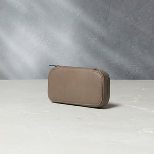 Watch Case Two-watch slim pouch in desert taupe Saffiano leather | A Collected Man | Available World Wide